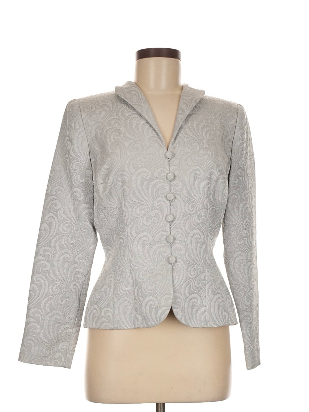 Maggy London Light Gray Jacquard Peplum Blazer
